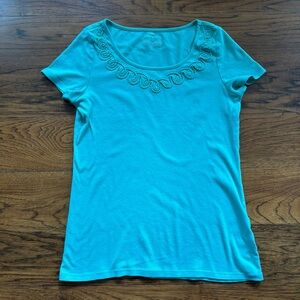 Talbots Turquoise Pima Cascade Crewneck Tee
